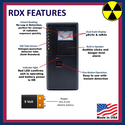 RDX-2 צג קרינת כף יד RDX-2 צינור גייגר מולר מגלה קרינת גמא, בטא וקרינת רנטגן | טווח: 0-1000 μSV/HR ו- 0-100 MR/HR | לא מושפע על ידי EMP